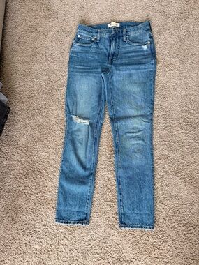 Madewell Light Blue Denim Jeans with Tan Stitching
